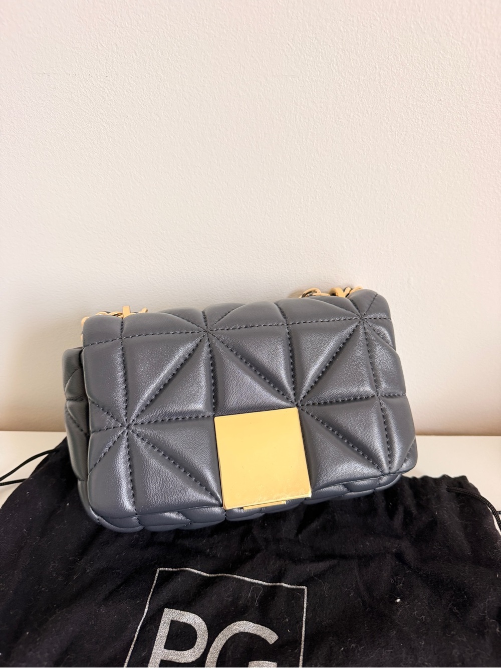 Quilted navy Leather crossbody/ Shoulder Bag with Gold Accent